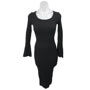 NEW 12TH Tribe Black Rib Knit Cutout Long Sleeve Midi Bodycon Sweater Dress XS